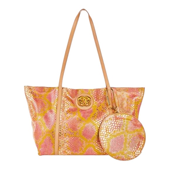 New! Sharif Snake Leather Light Weight Tote Set With Duster Bag For Storage - Picture 1 of 10